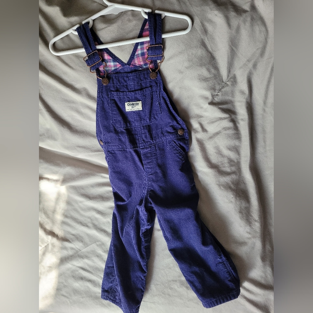 OshKosh B'Gosh corduroy purple with brass hardware, pink and purple plaid